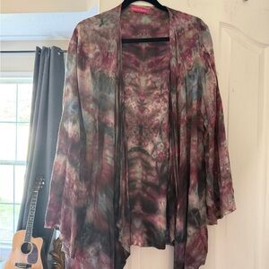 Tie-Dye Open Front Kimono - Multi colored